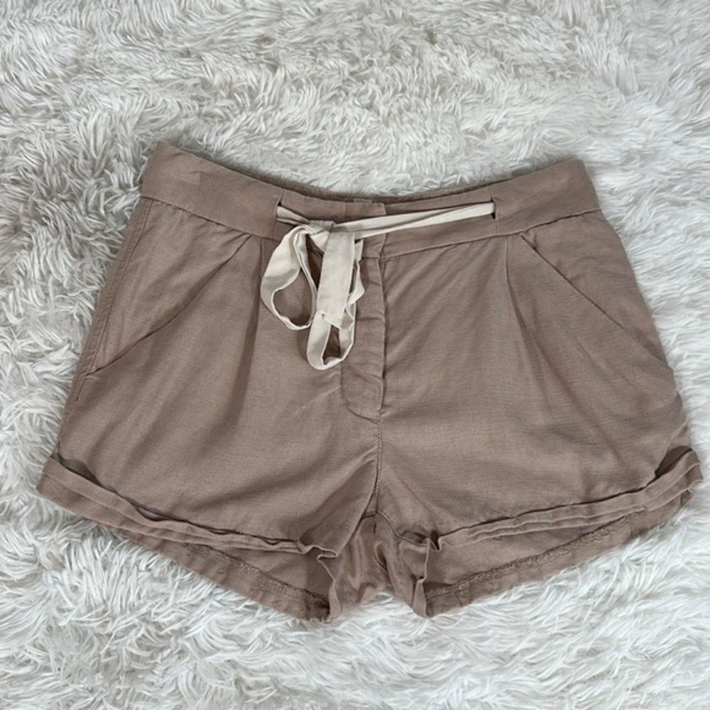 Wilfred with Linen Beige/Tan Mini Shorts with Front Tie